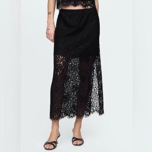 Gap Black Lace Midi Skirt NWT Side Slit Elastic Waist Pull-On Style L